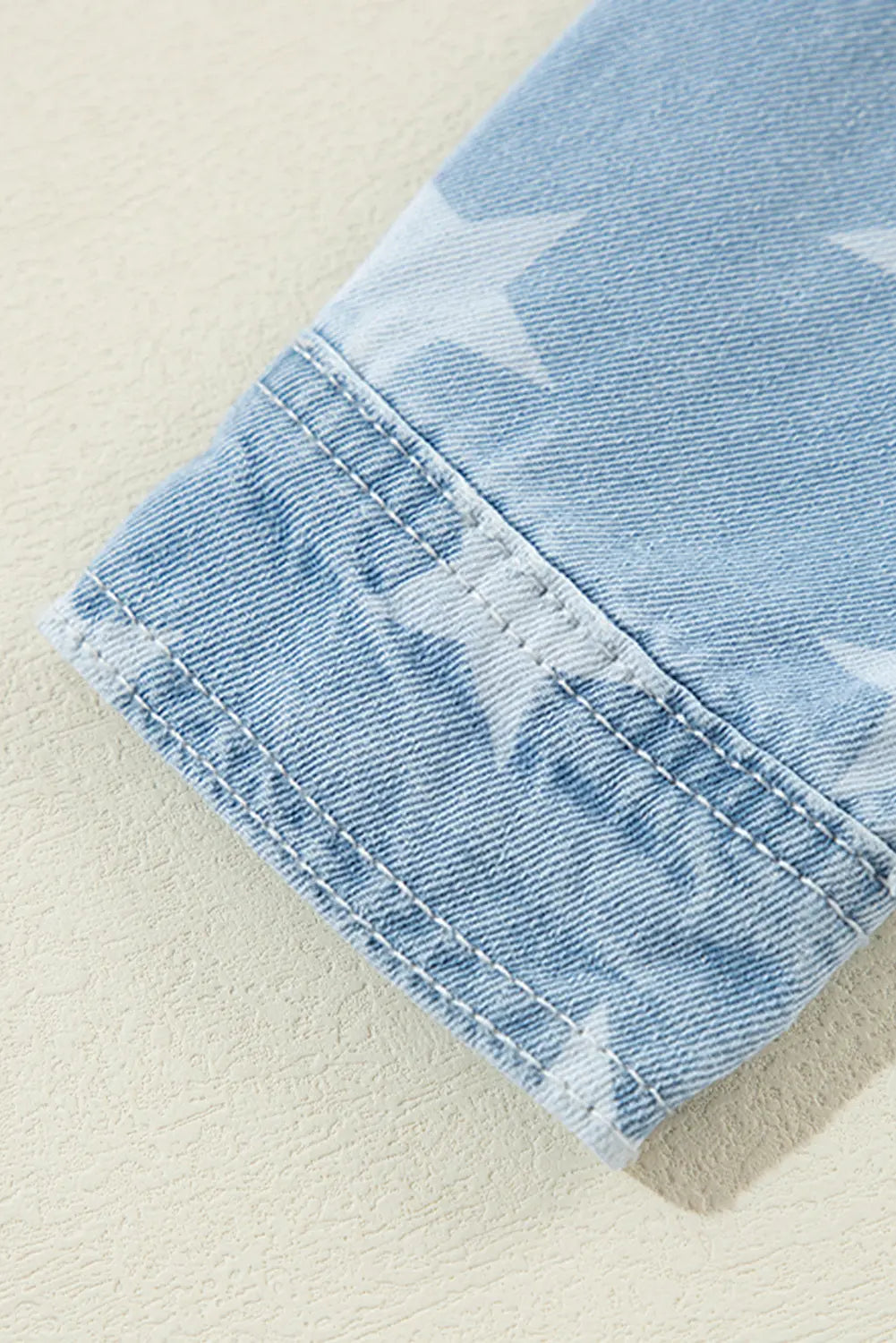 Sky Blue Star Print Light Wash Raw Hem Denim Jacket - eAura