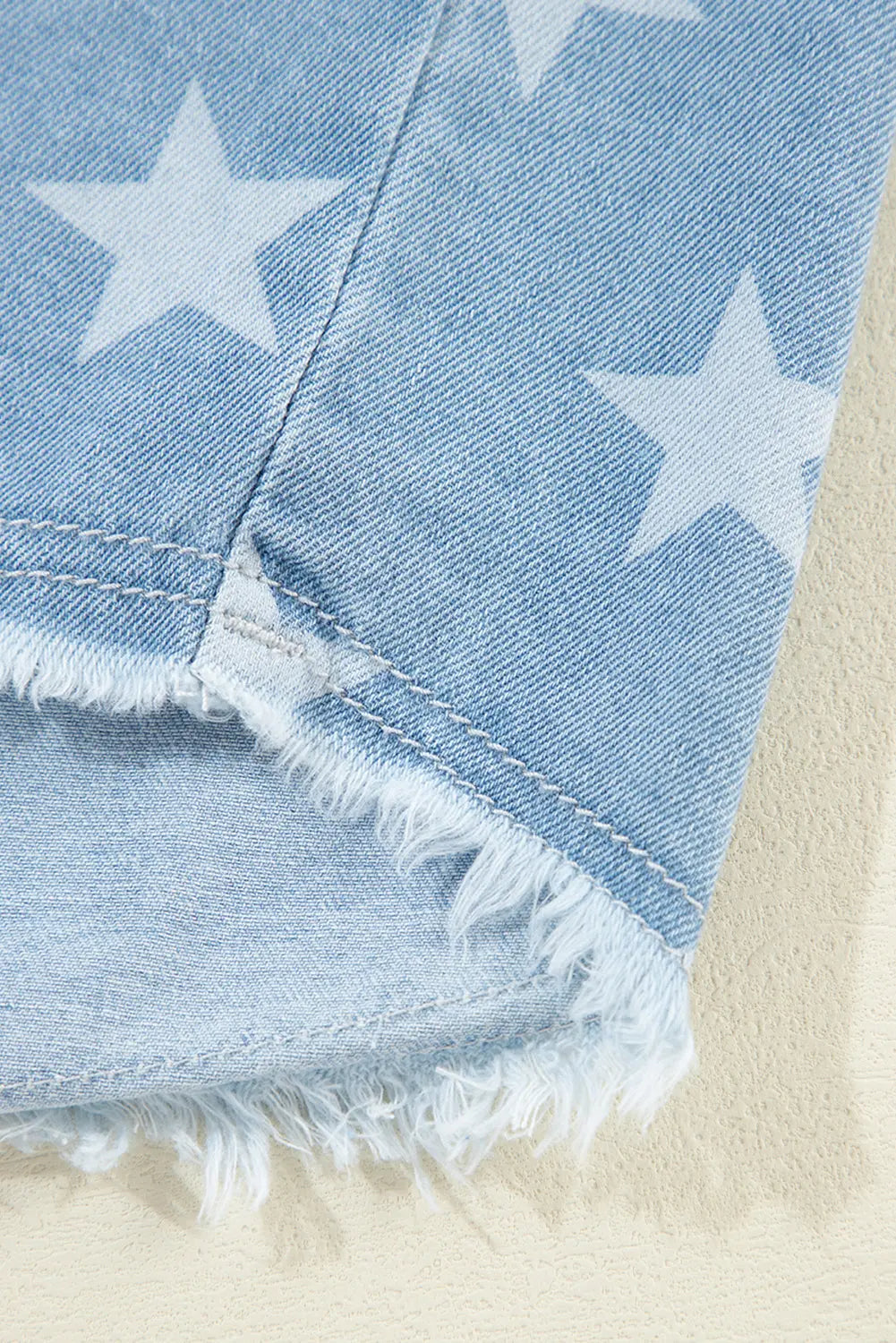 Sky Blue Star Print Light Wash Raw Hem Denim Jacket - eAura