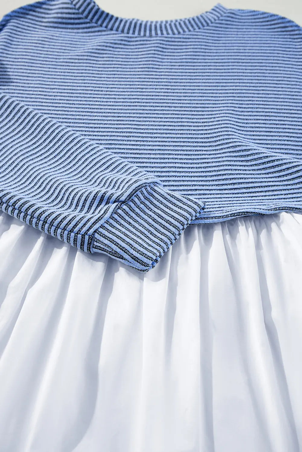 Sky Blue Stripe Patchwork Pleated High Waist Loose Mini Dress - Dresses/Mini Dresses