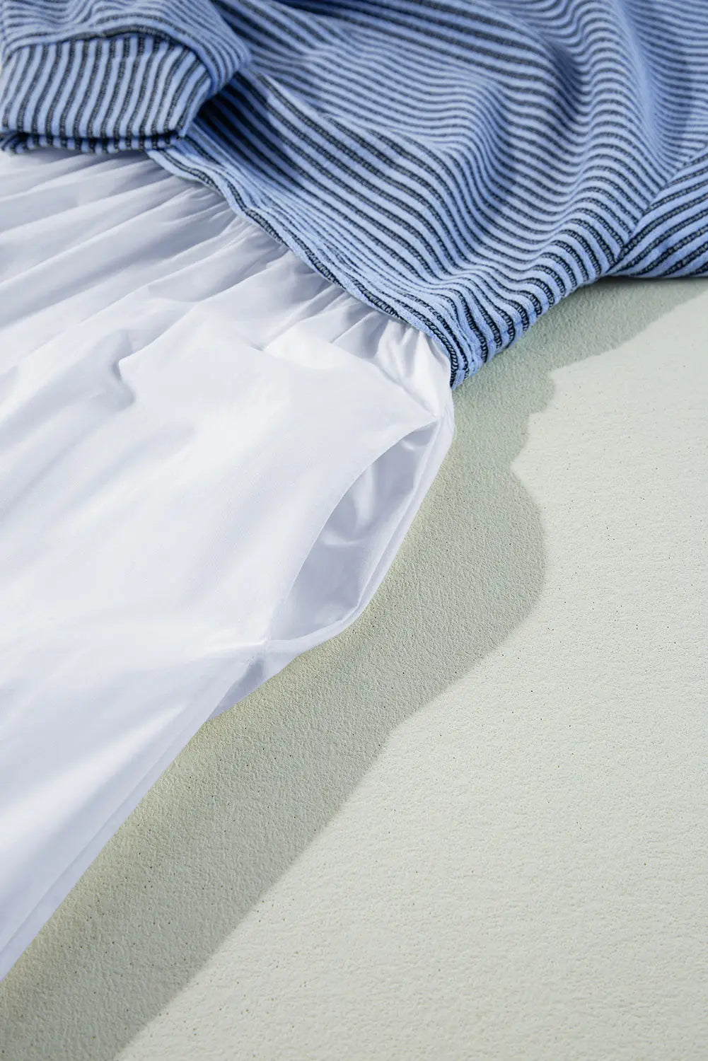 Sky Blue Stripe Patchwork Pleated High Waist Loose Mini Dress - Dresses/Mini Dresses