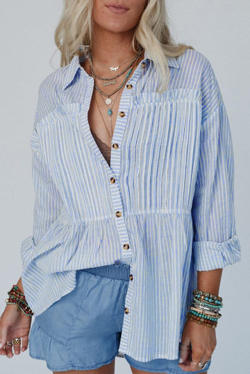 Sky Blue Stripe Striped Buttoned up Long Sleeve Shirt - eAura