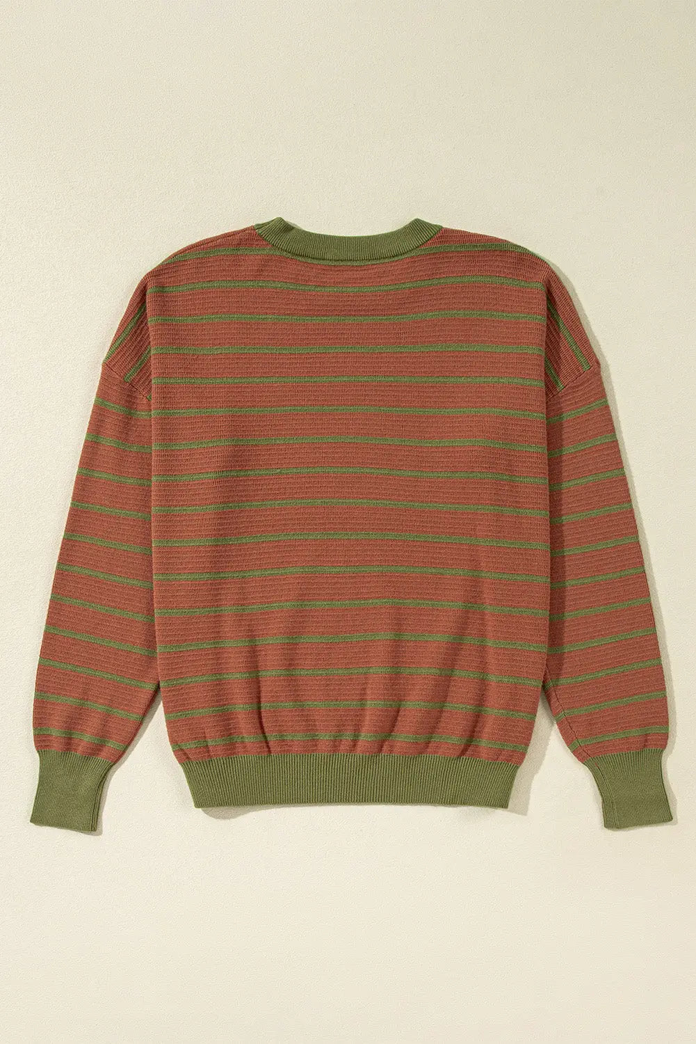 Sky Blue Stripe Trimmed Round Neck Drop Shoulder Loose Sweater Beagle Boutique Fashion Outlet