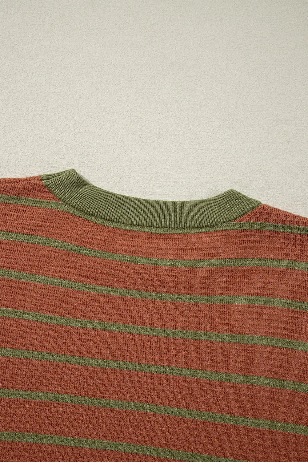Sky Blue Stripe Trimmed Round Neck Drop Shoulder Loose Sweater Beagle Boutique Fashion Outlet