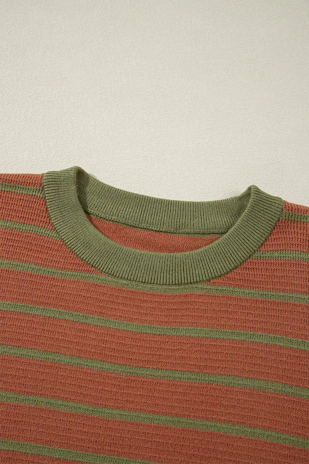 Sky Blue Stripe Trimmed Round Neck Drop Shoulder Loose Sweater Beagle Boutique Fashion Outlet