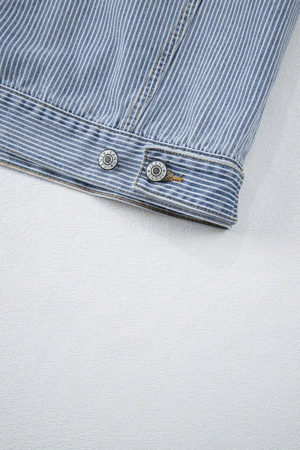 Sky Blue Stripe Washed Oversize Pocketed Denim Jacket eAura