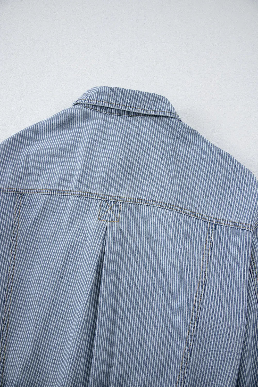 Sky Blue Stripe Washed Oversize Pocketed Denim Jacket eAura