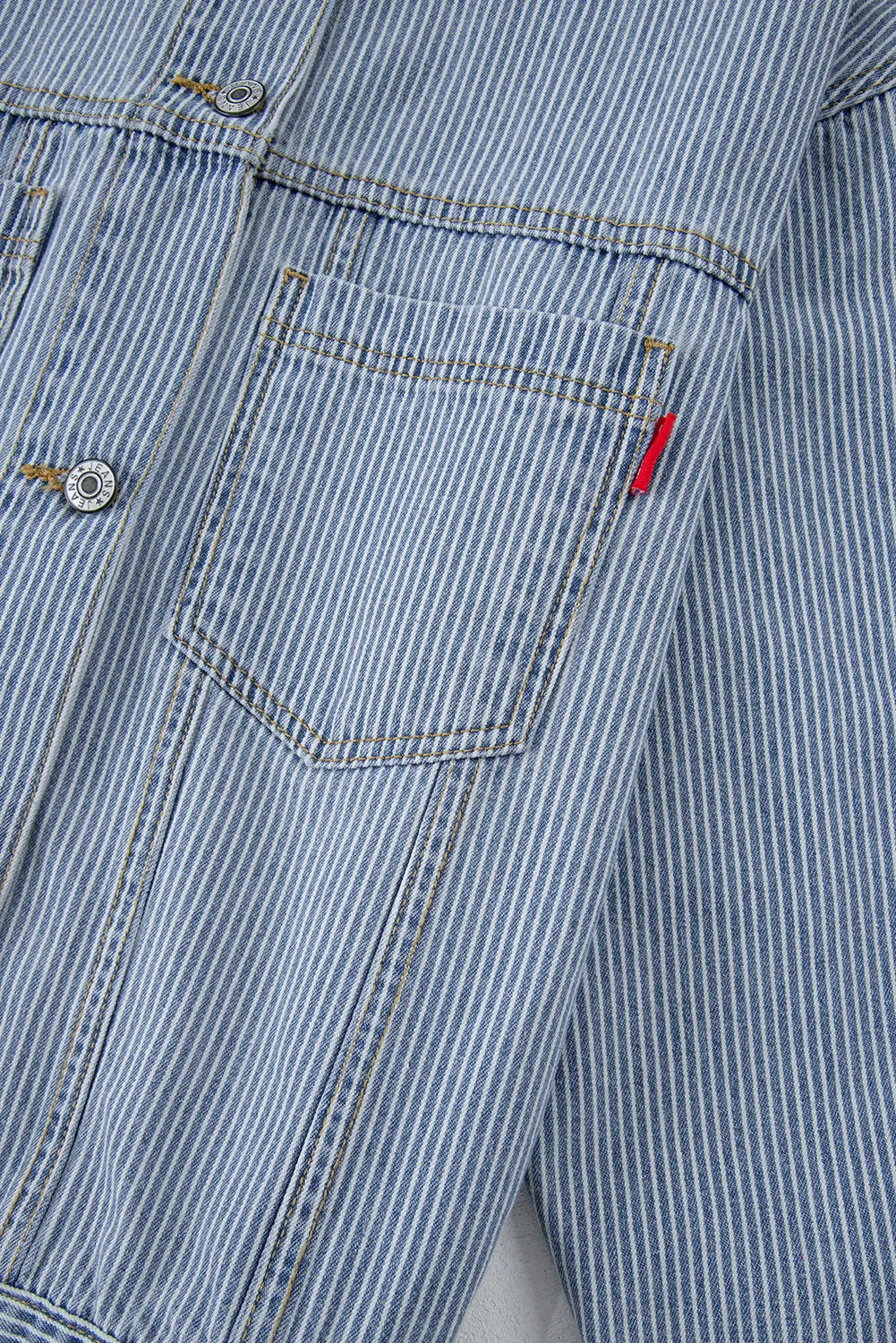 Sky Blue Stripe Washed Oversize Pocketed Denim Jacket eAura