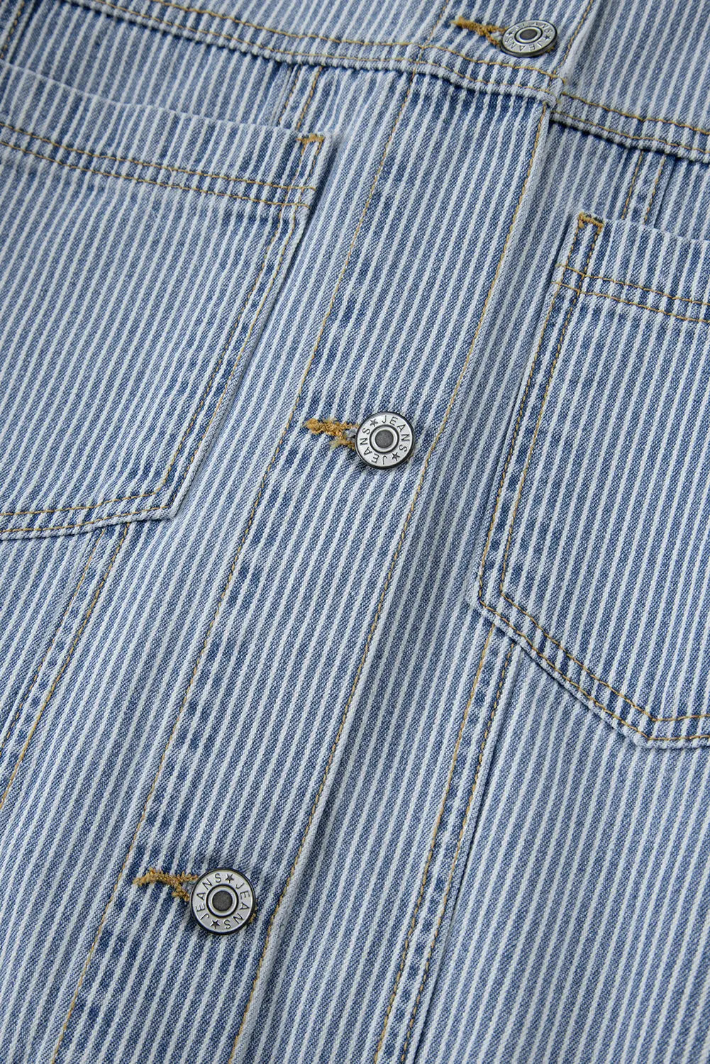Sky Blue Stripe Washed Oversize Pocketed Denim Jacket eAura