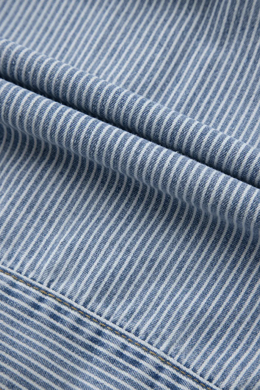 Sky Blue Stripe Washed Oversize Pocketed Denim Jacket eAura