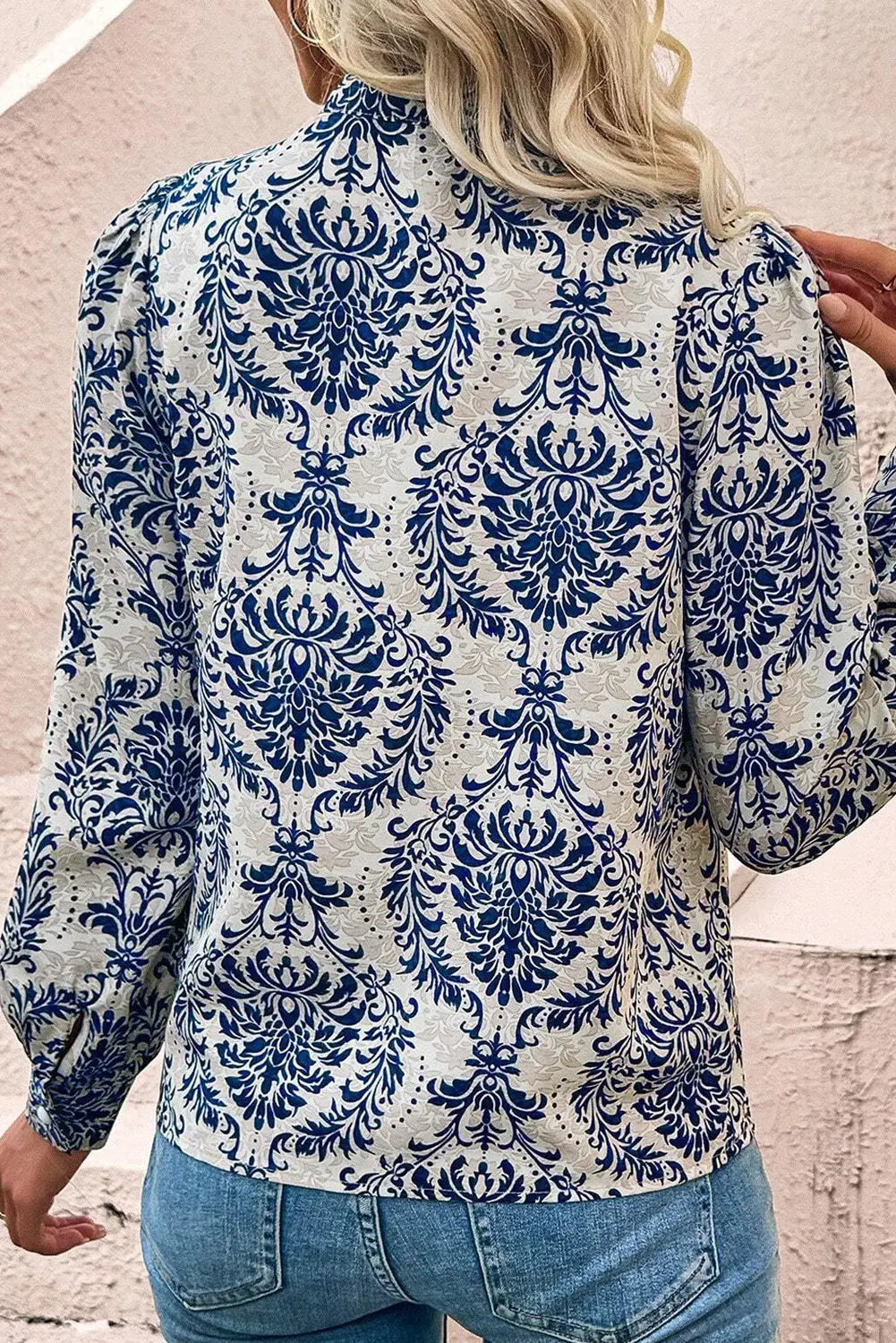Sky Blue Tribal Pattern Print Notch Neck Buttoned Plus Size Shirt Beagle Boutique Fashion Outlet