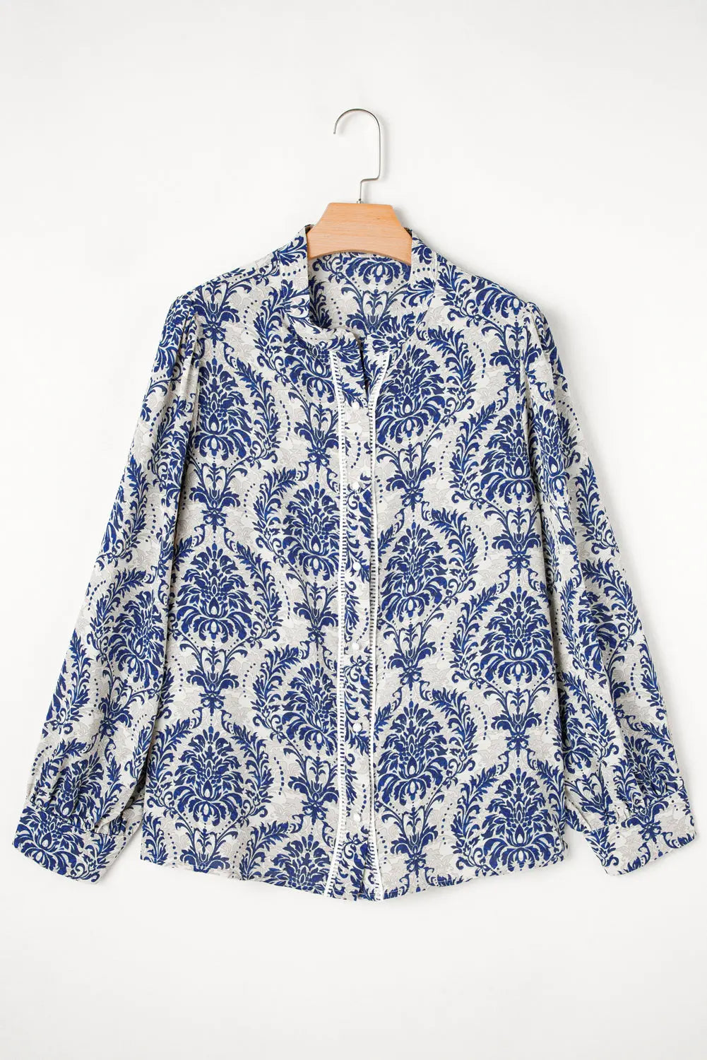 Sky Blue Tribal Pattern Print Notch Neck Buttoned Plus Size Shirt Beagle Boutique Fashion Outlet
