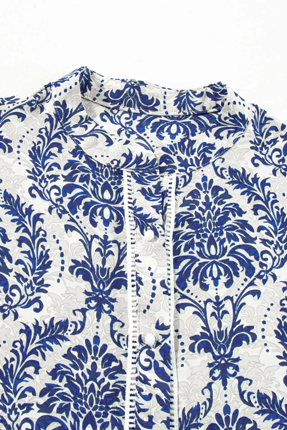 Sky Blue Tribal Pattern Print Notch Neck Buttoned Plus Size Shirt Beagle Boutique Fashion Outlet