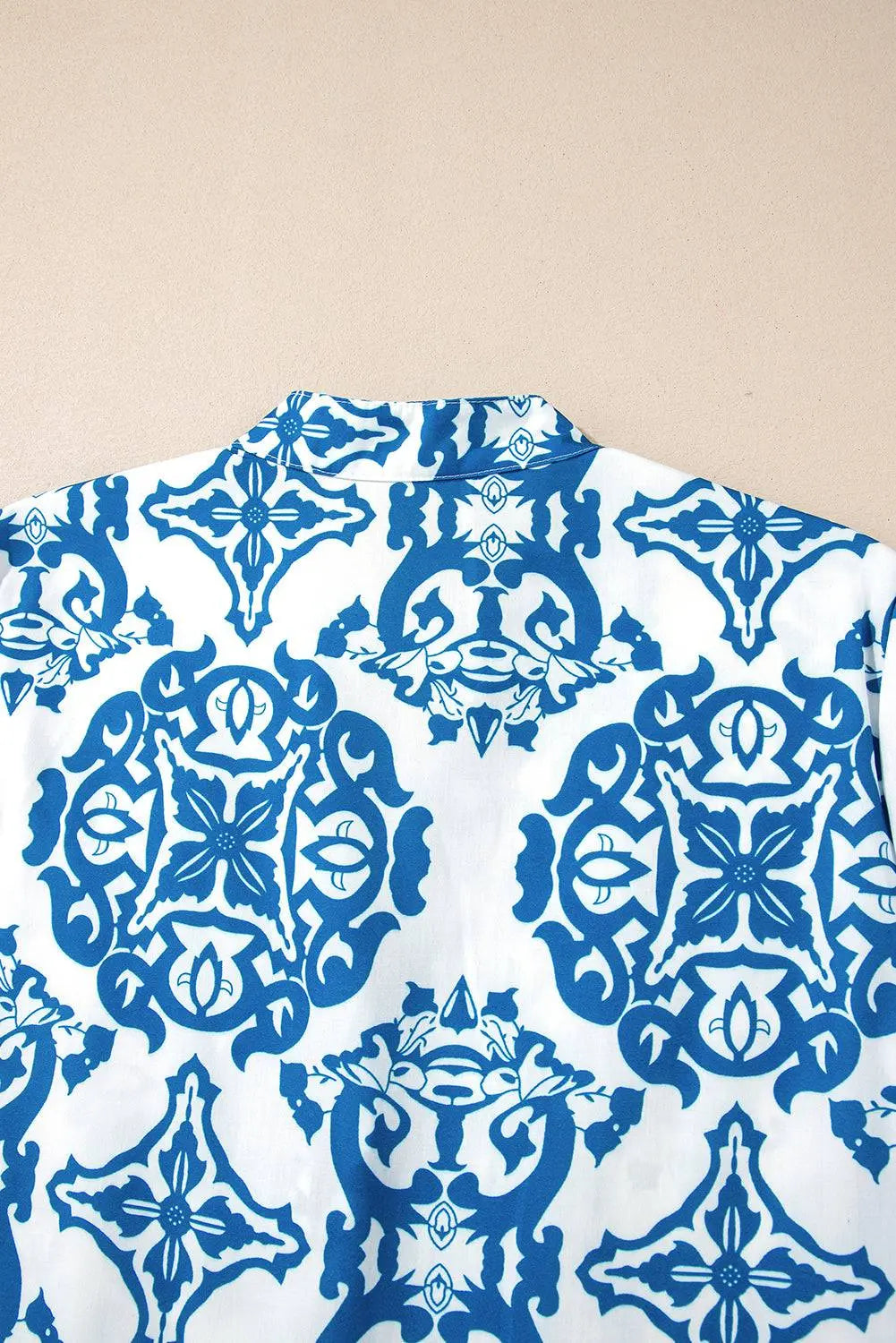 Sky Blue Tribal Print Button Up Notch Neck Loose Mini Dress - BB Fashion Outlet