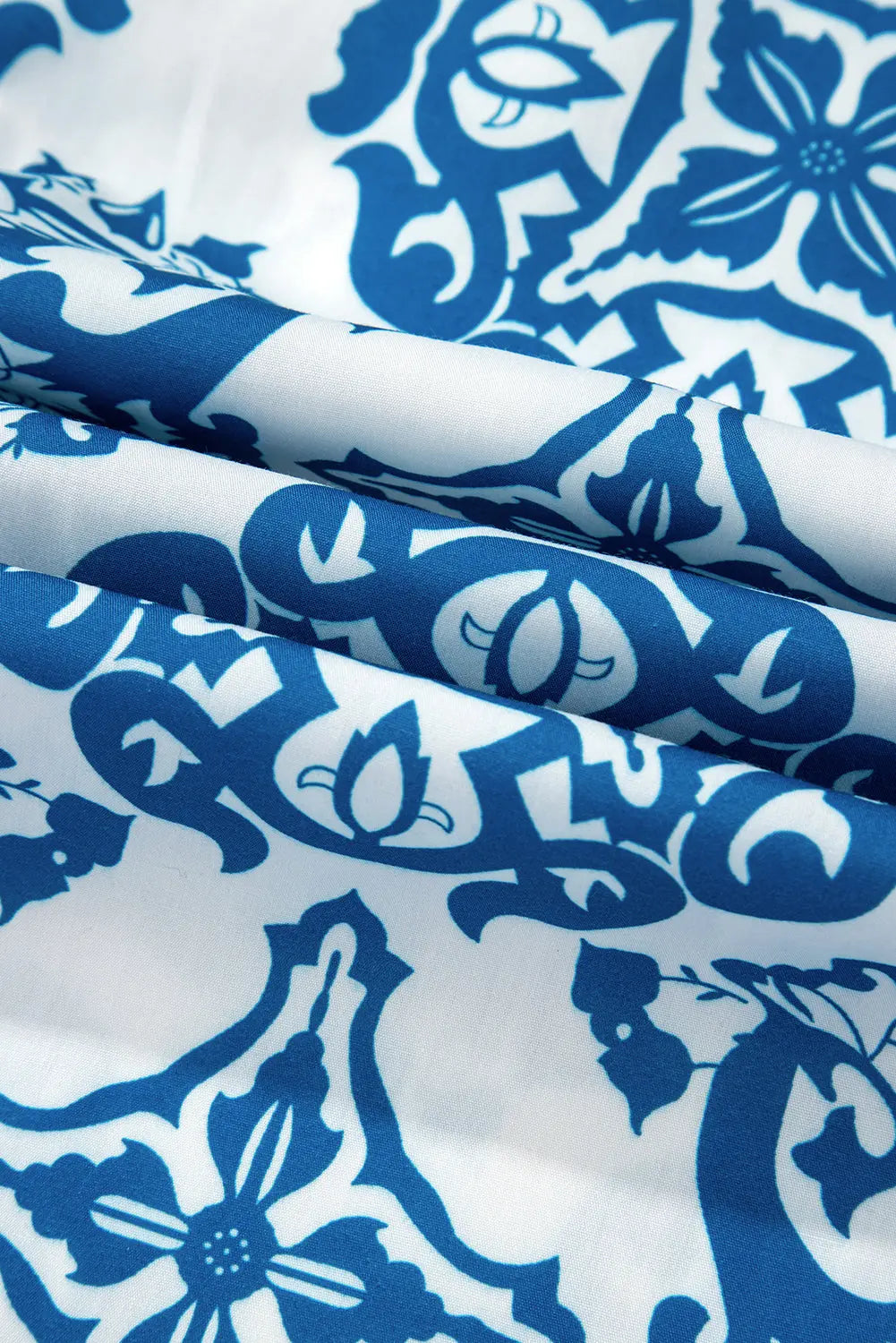 Sky Blue Tribal Print Button Up Notch Neck Loose Mini Dress - eAura