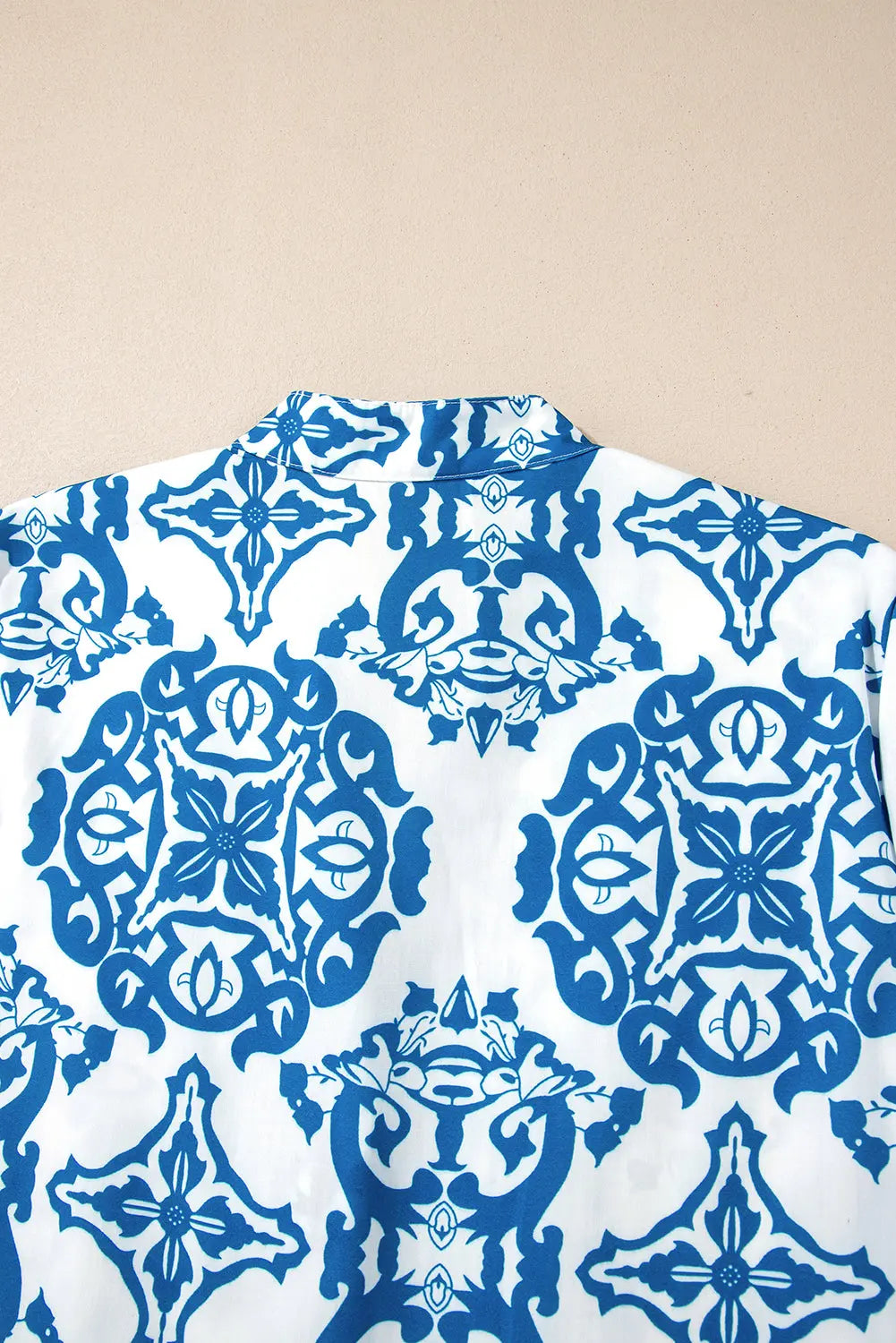 Sky Blue Tribal Print Button Up Notch Neck Loose Mini Dress - eAura