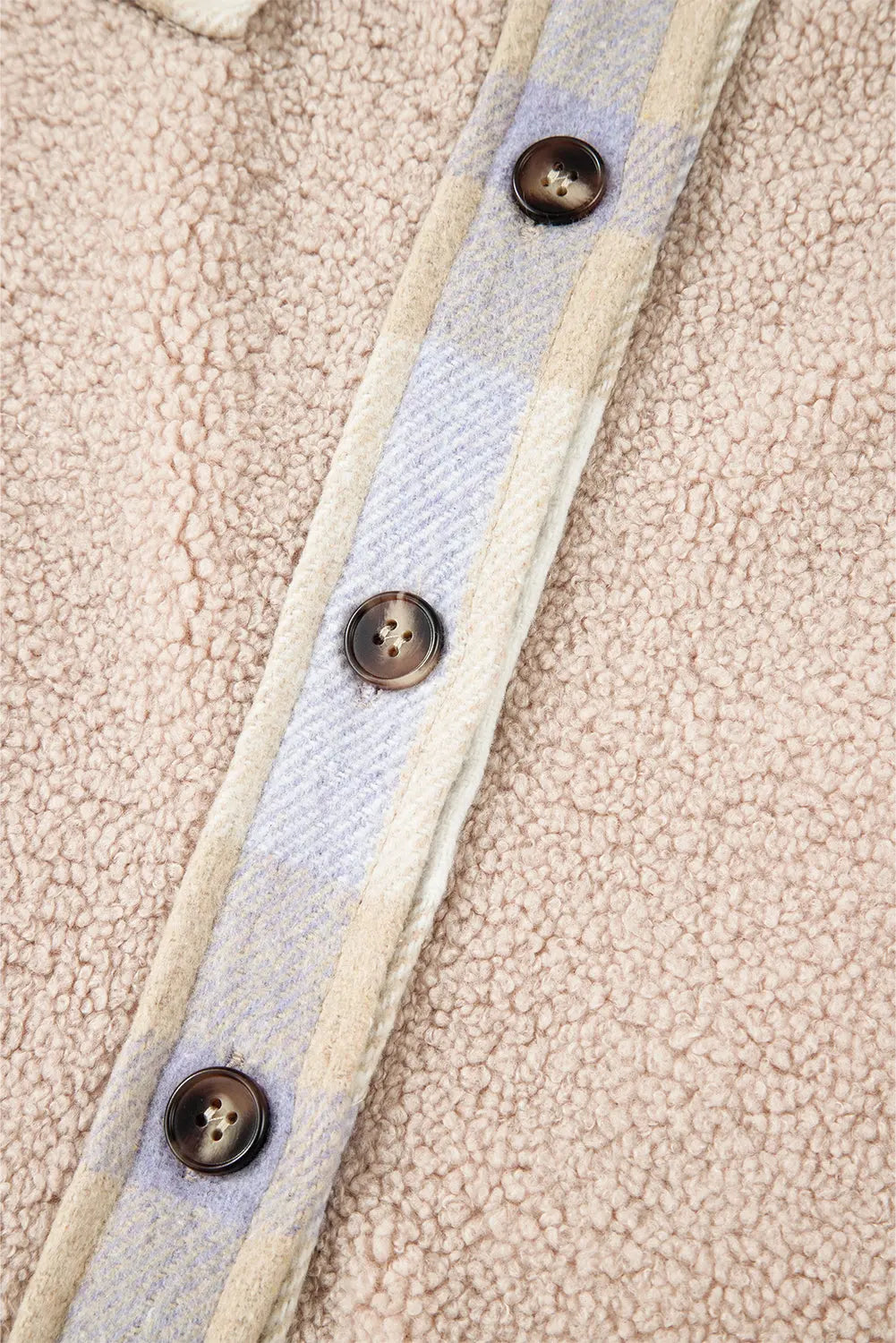 Smoke Gray Plaid Patchwork Collared Button-up Sherpa Long Coat Beagle Boutique Fashion Outlet