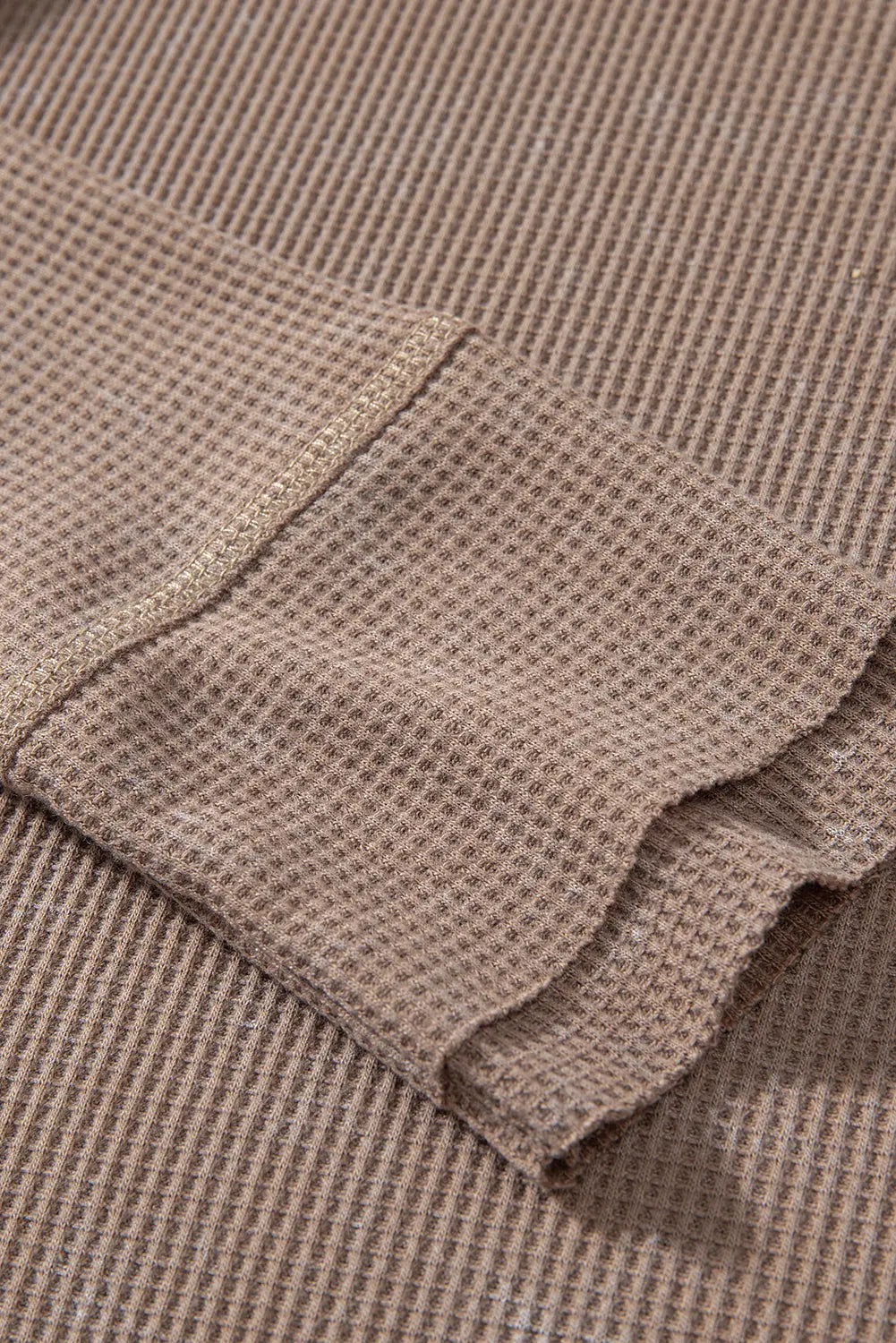 Smoke Green Acid Wash Waffle Knit Buttoned Neckline Long Sleeve Top eAura