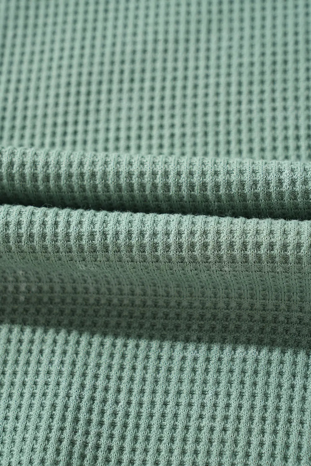 Smoke Green Acid Wash Waffle Knit Buttoned Neckline Long Sleeve Top eAura
