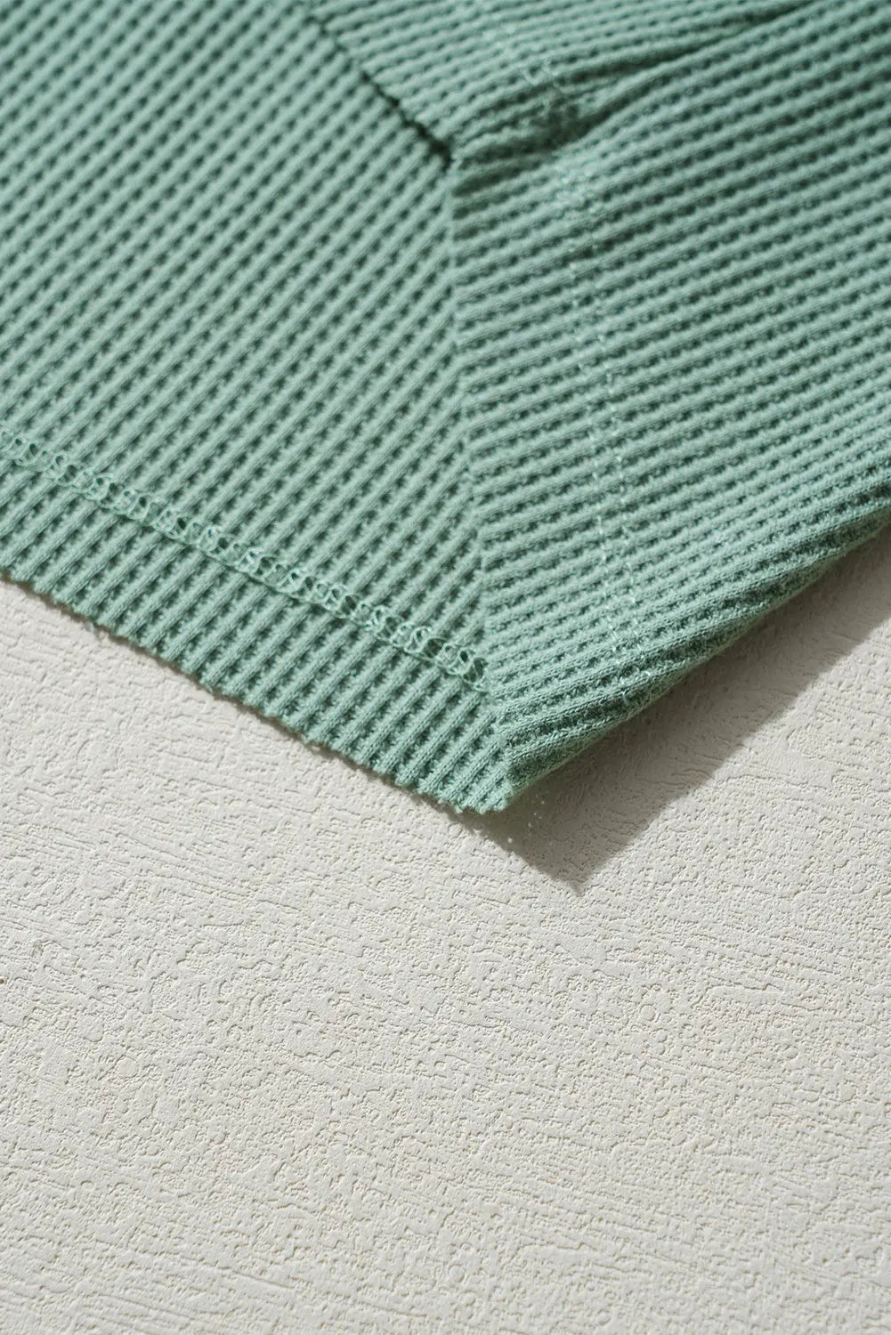 Smoke Green Acid Wash Waffle Knit Buttoned Neckline Long Sleeve Top eAura