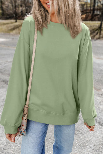 Smoke Green Plain Drop Shoulder Crewneck Pullover Sweatshirt eAura