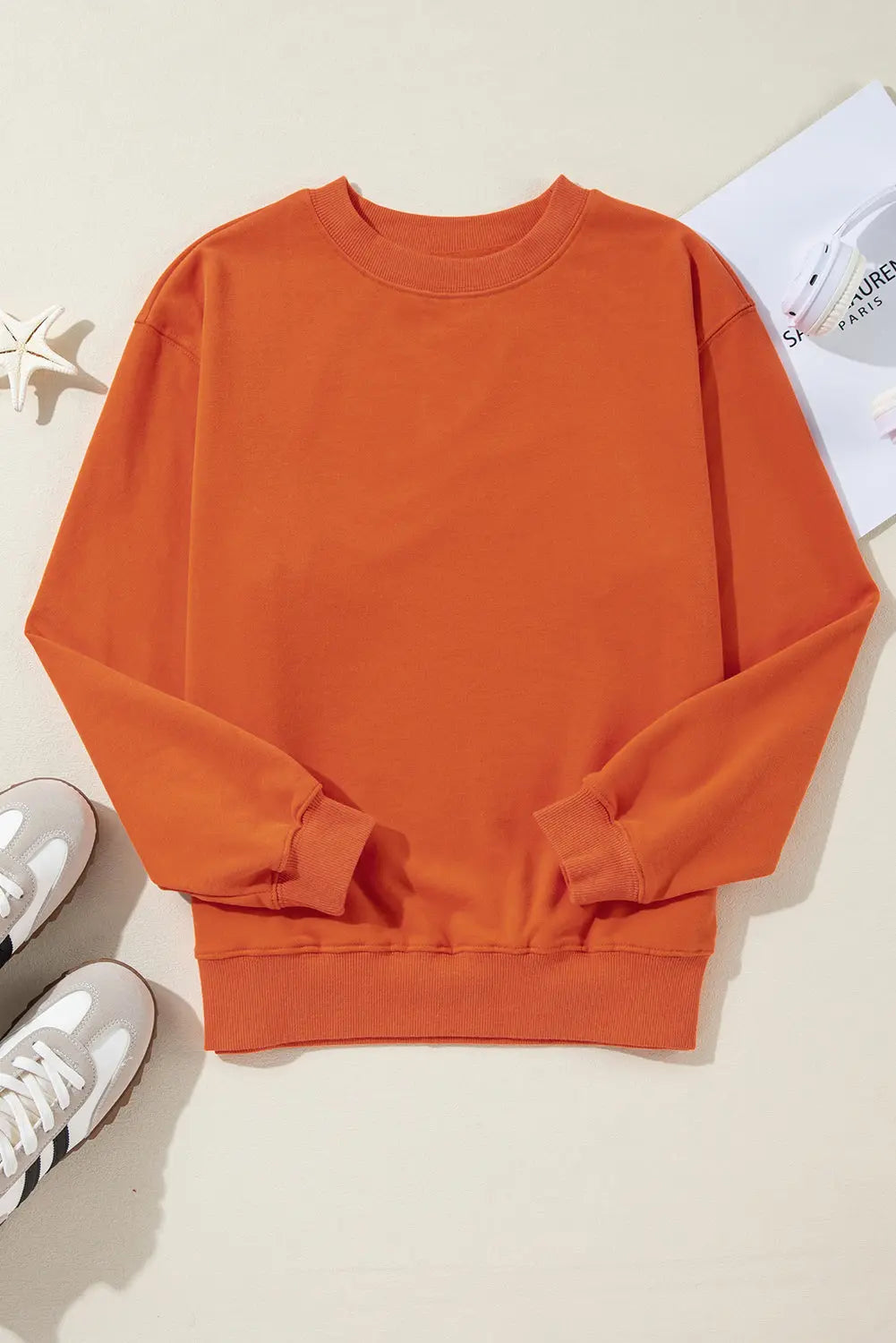Smoke Green Plain Drop Shoulder Crewneck Pullover Sweatshirt eAura
