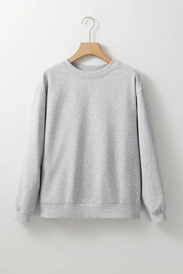 Smoke Green Plain Drop Shoulder Crewneck Pullover Sweatshirt - Tops/Sweatshirts & Hoodies