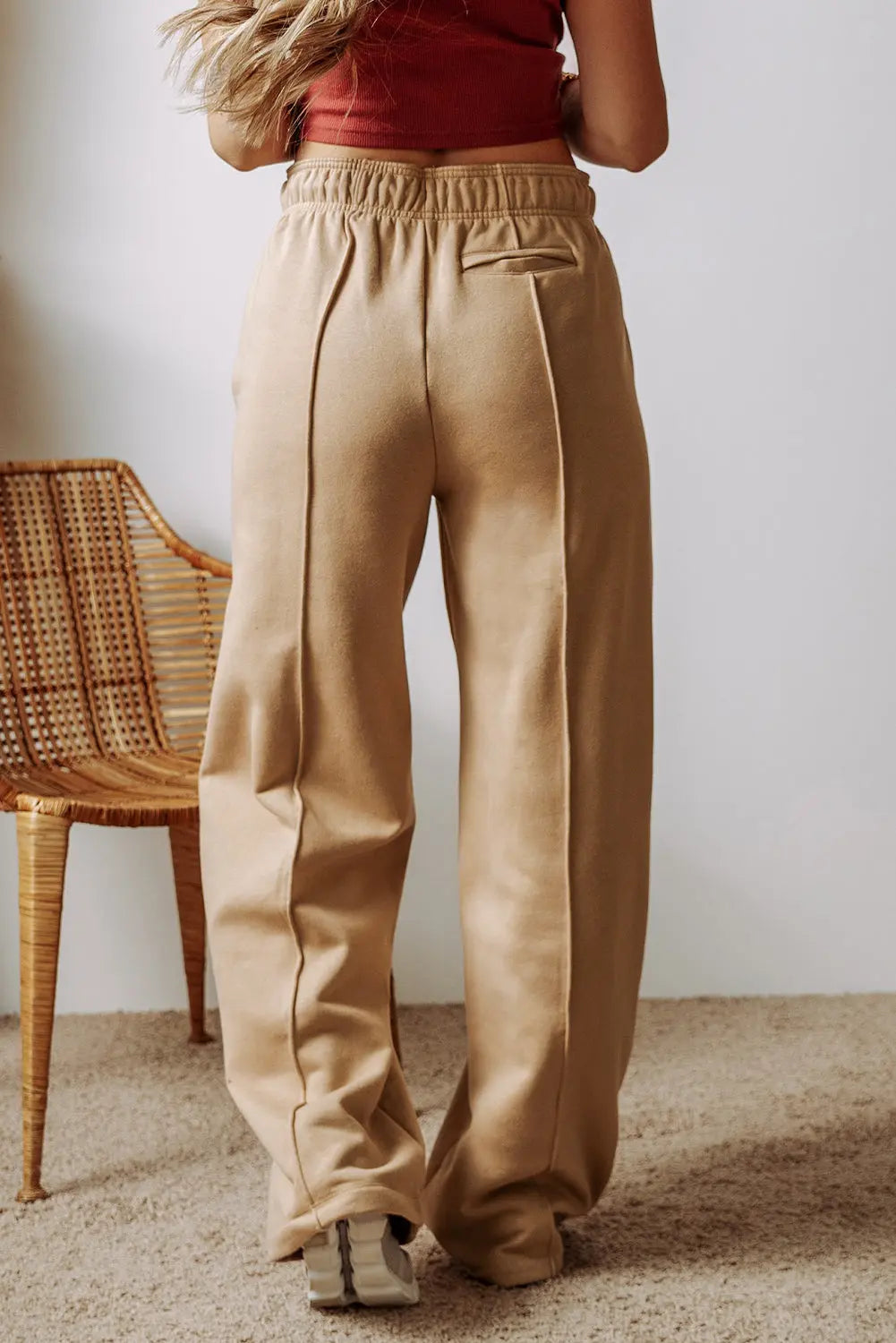 Smoke Grey Exposed Seam Drawstring High Waist Wide Leg Trousers Beagle Boutique Fashion Outlet