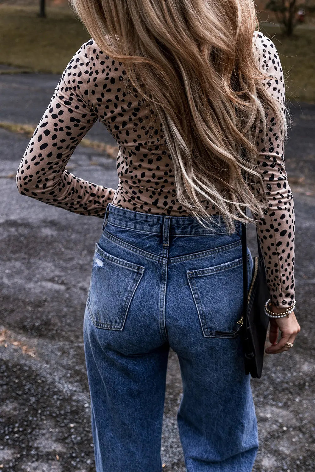 Smoke Grey Leopard Print Long Sleeve Scoop Neck Slim Fit Bodysuit Beagle Boutique Fashion Outlet