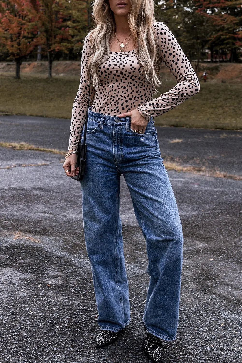 Smoke Grey Leopard Print Long Sleeve Scoop Neck Slim Fit Bodysuit Beagle Boutique Fashion Outlet