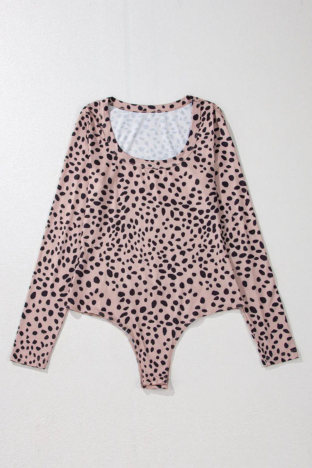 Smoke Grey Leopard Print Long Sleeve Scoop Neck Slim Fit Bodysuit Beagle Boutique Fashion Outlet