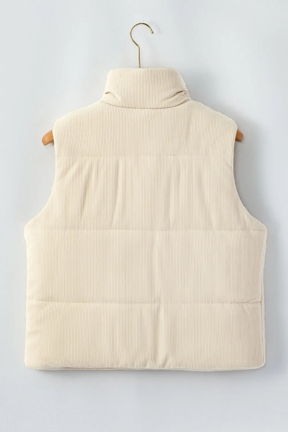 Soft Corduroy Stand Neck Zipped Puffer Vest - eAura