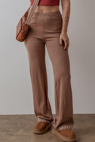 Straw Yellow High Waist Straight Leg Knitted Trousers - eAura
