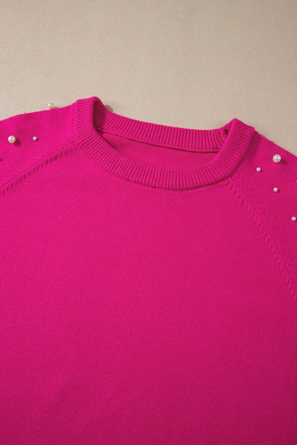 Strawberry Pink Pearled Decor Raglan Sleeve Plus Size Sweater Beagle Boutique Fashion Outlet