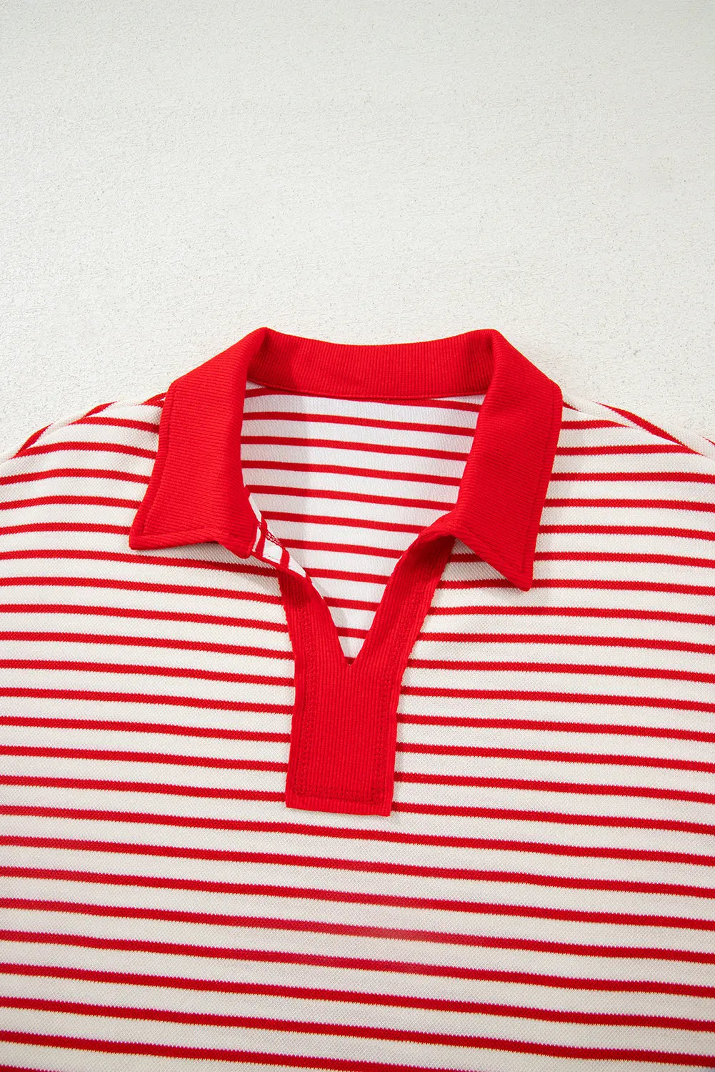 Stripe Collared V-Neck Drop Shoulder Pullover and Skort 2pcs Co-ord - eAura