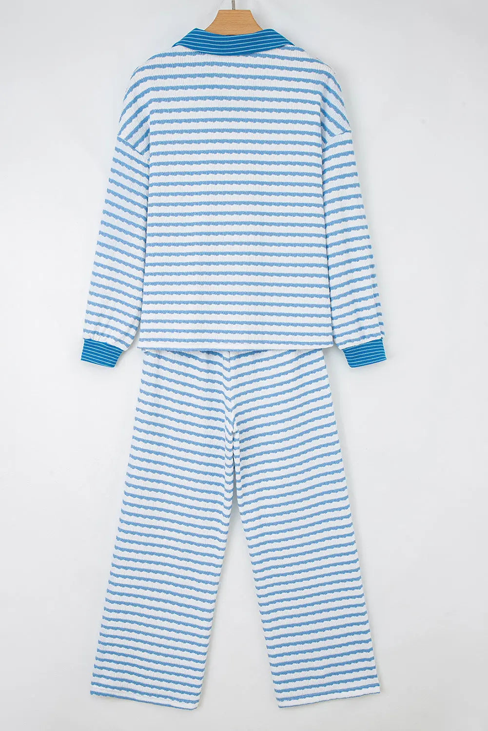 Striped Collared Pullover Top and Drawstring Trousers Co-ord Set - eAura
