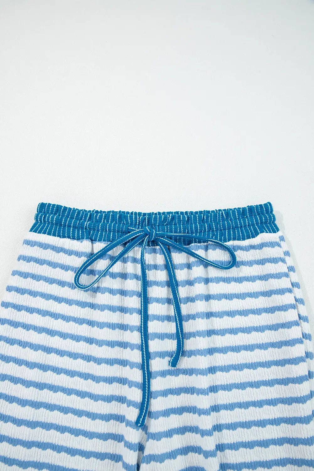 Striped Collared Pullover Top and Drawstring Trousers Co-ord Set - eAura