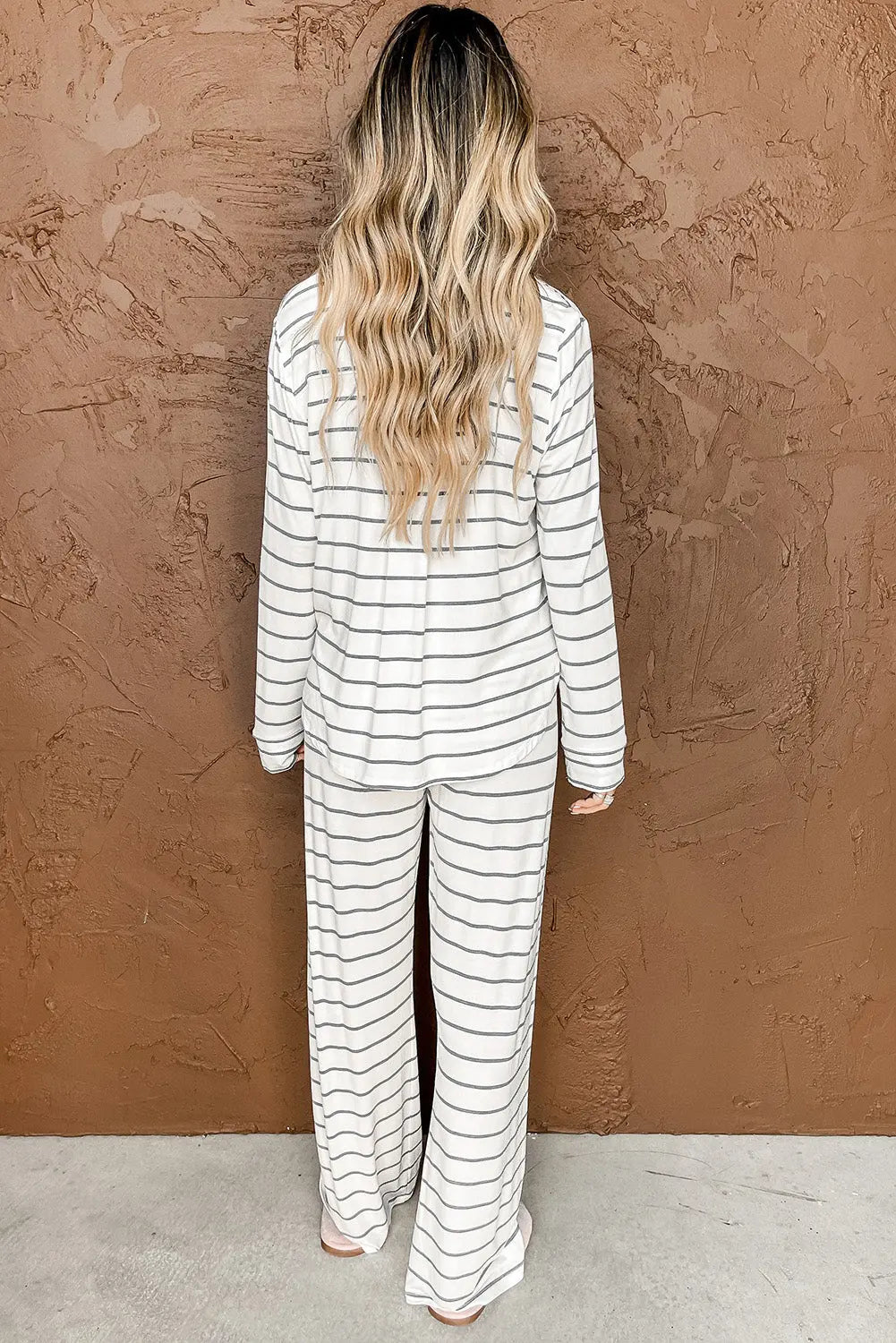 Striped Print Long Sleeve and Trousers Pyjamas Set eAura