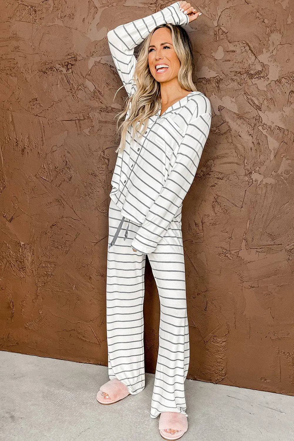 Striped Print Long Sleeve and Trousers Pyjamas Set eAura