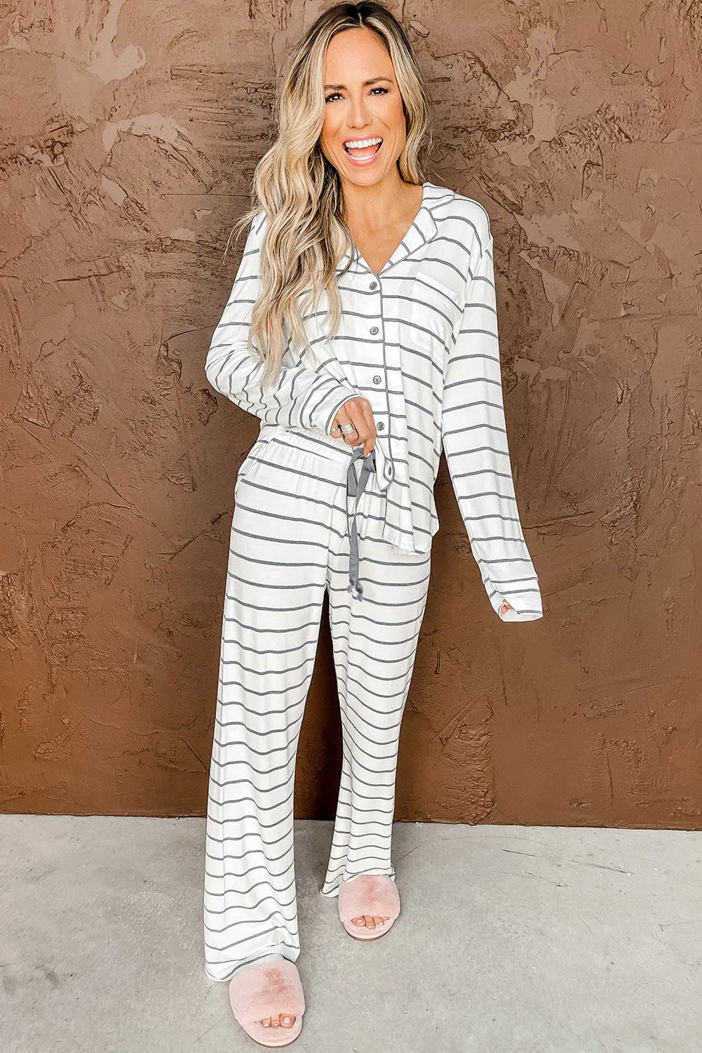Striped Print Long Sleeve and Trousers Pyjamas Set eAura