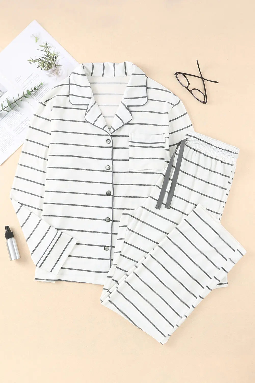 Striped Print Long Sleeve and Trousers Pyjamas Set eAura