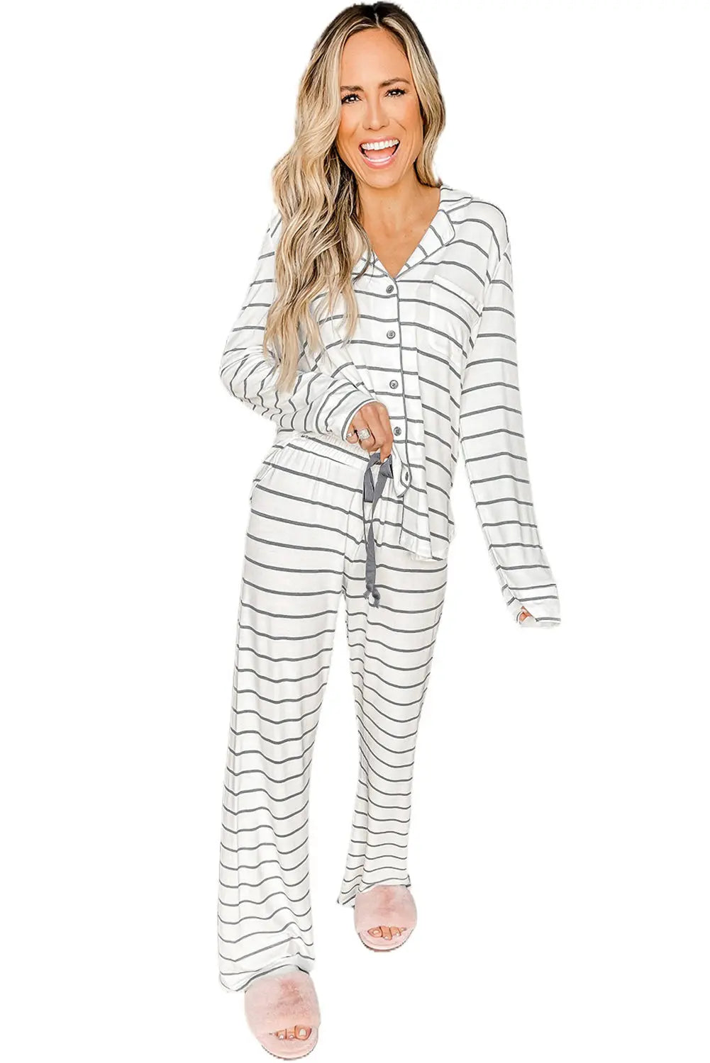 Striped Print Long Sleeve and Trousers Pyjamas Set eAura
