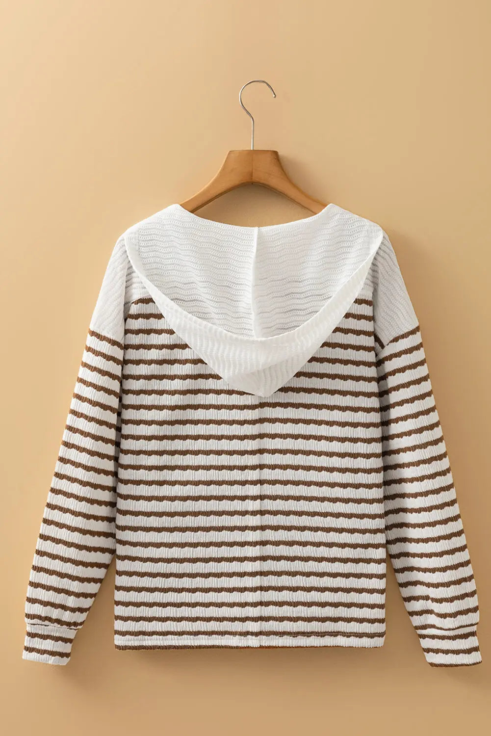 Striped Textured Hooded V-Neck Top - eAura