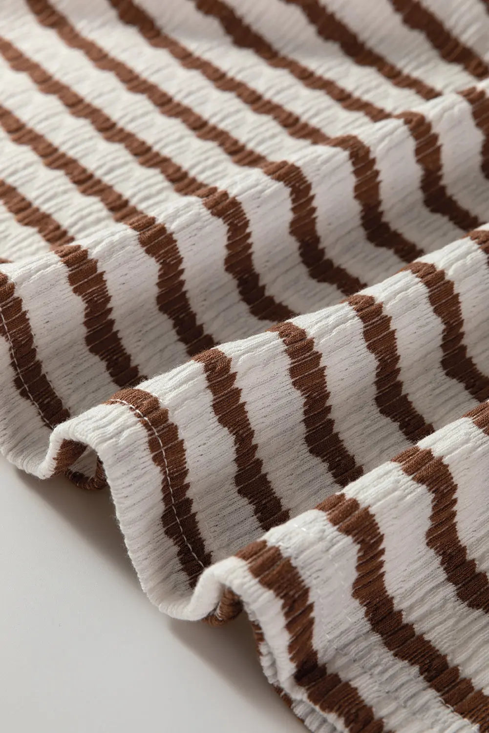 Striped Textured Hooded V-Neck Top - eAura