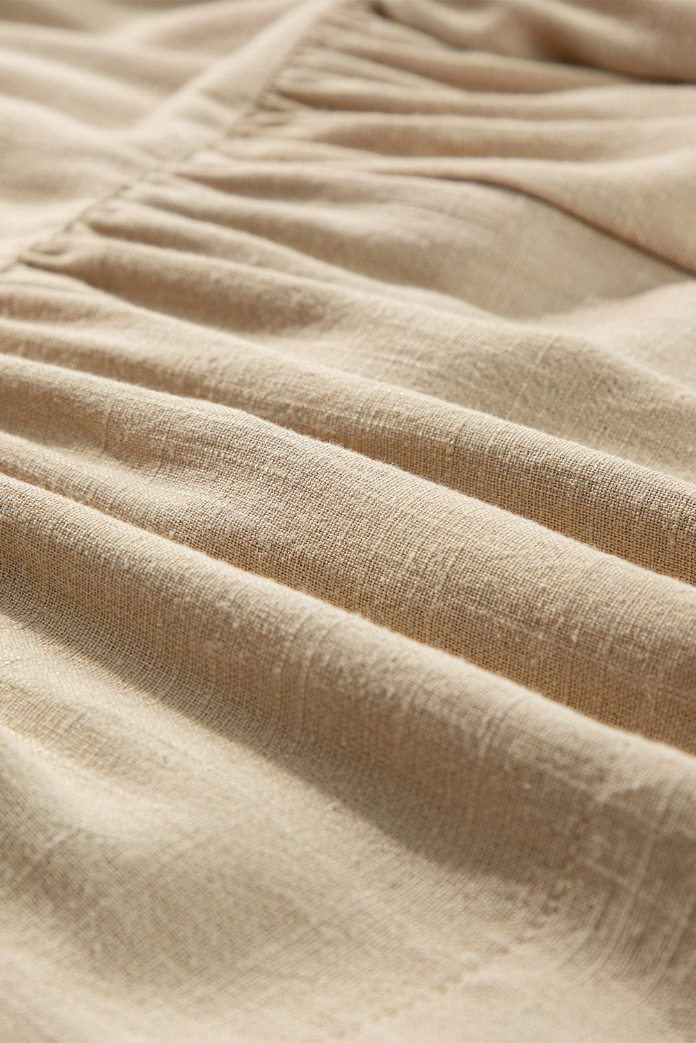 Tan Puff Sleeve Buttoned Tiered Pleated Shirt Mini Dress - eAura