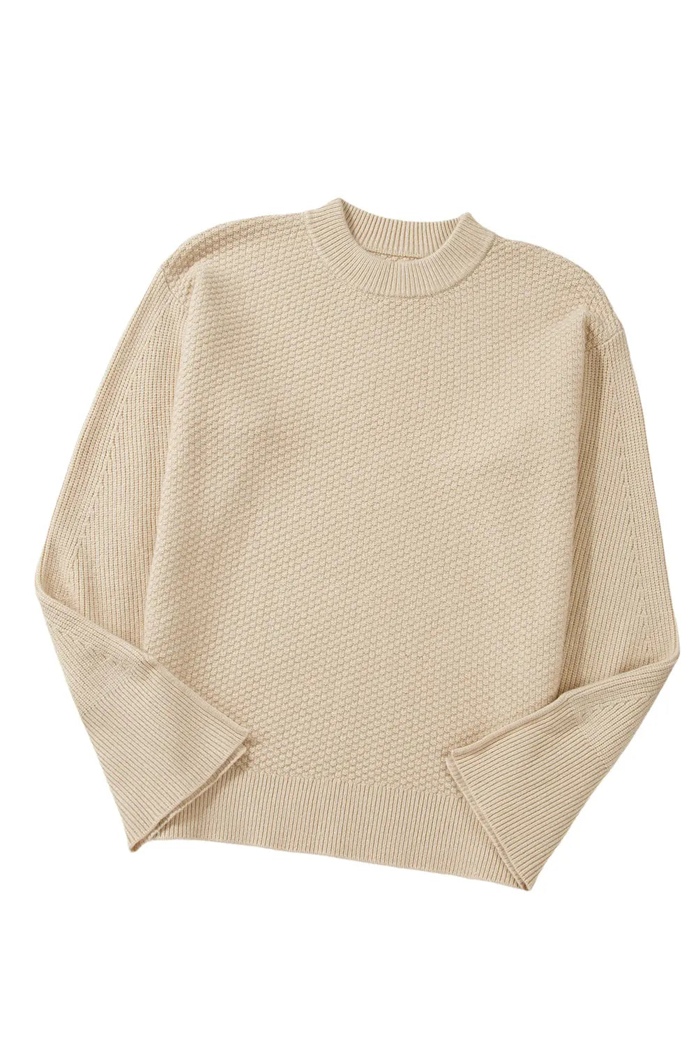 Textured Knit Split Cuff Drop Shoulder Loose Sweater - eAura
