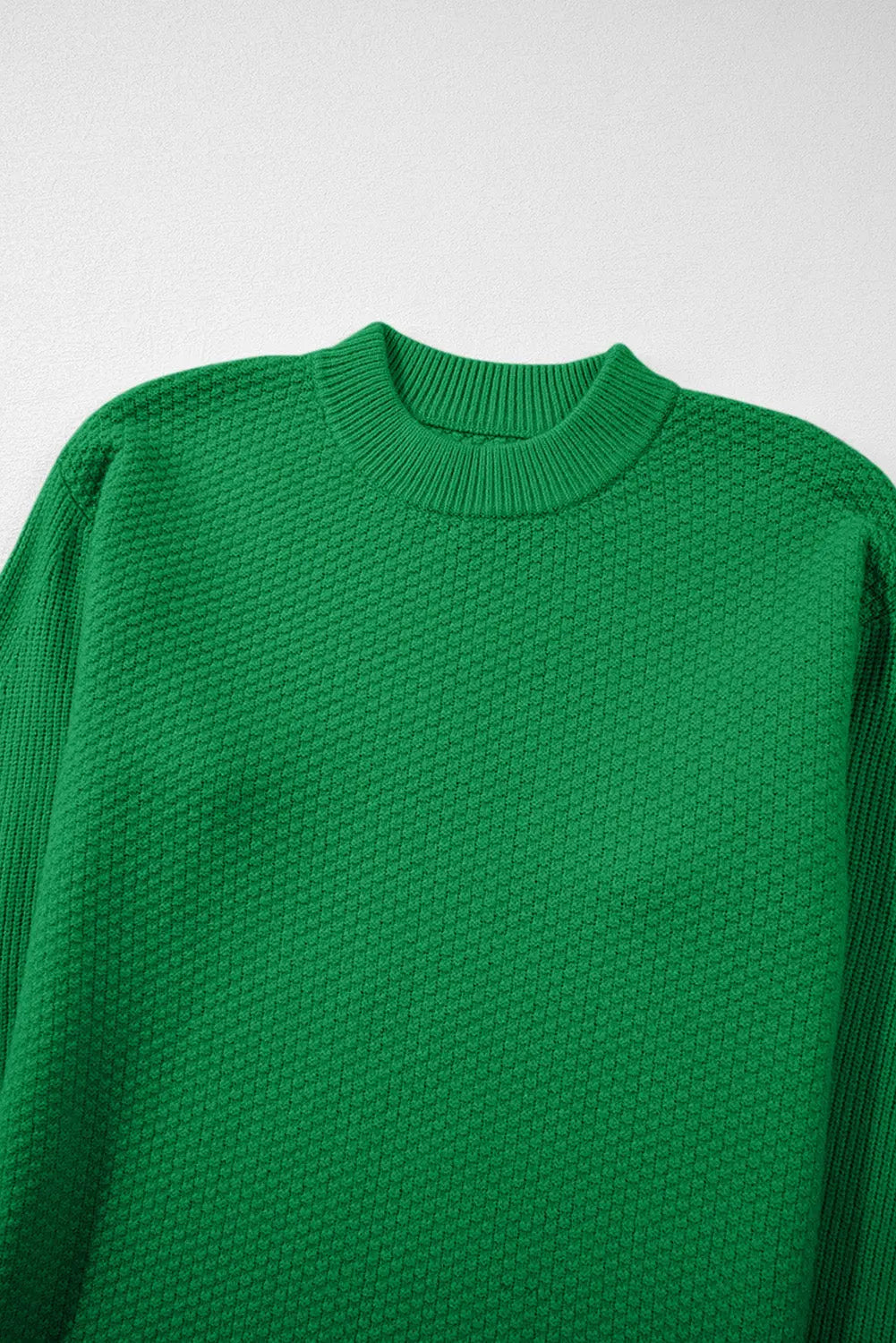 Textured Knit Split Cuff Drop Shoulder Loose Sweater - eAura