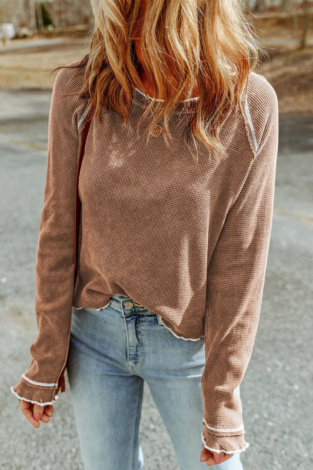 Textured Round Neck Long Sleeve Top - eAura