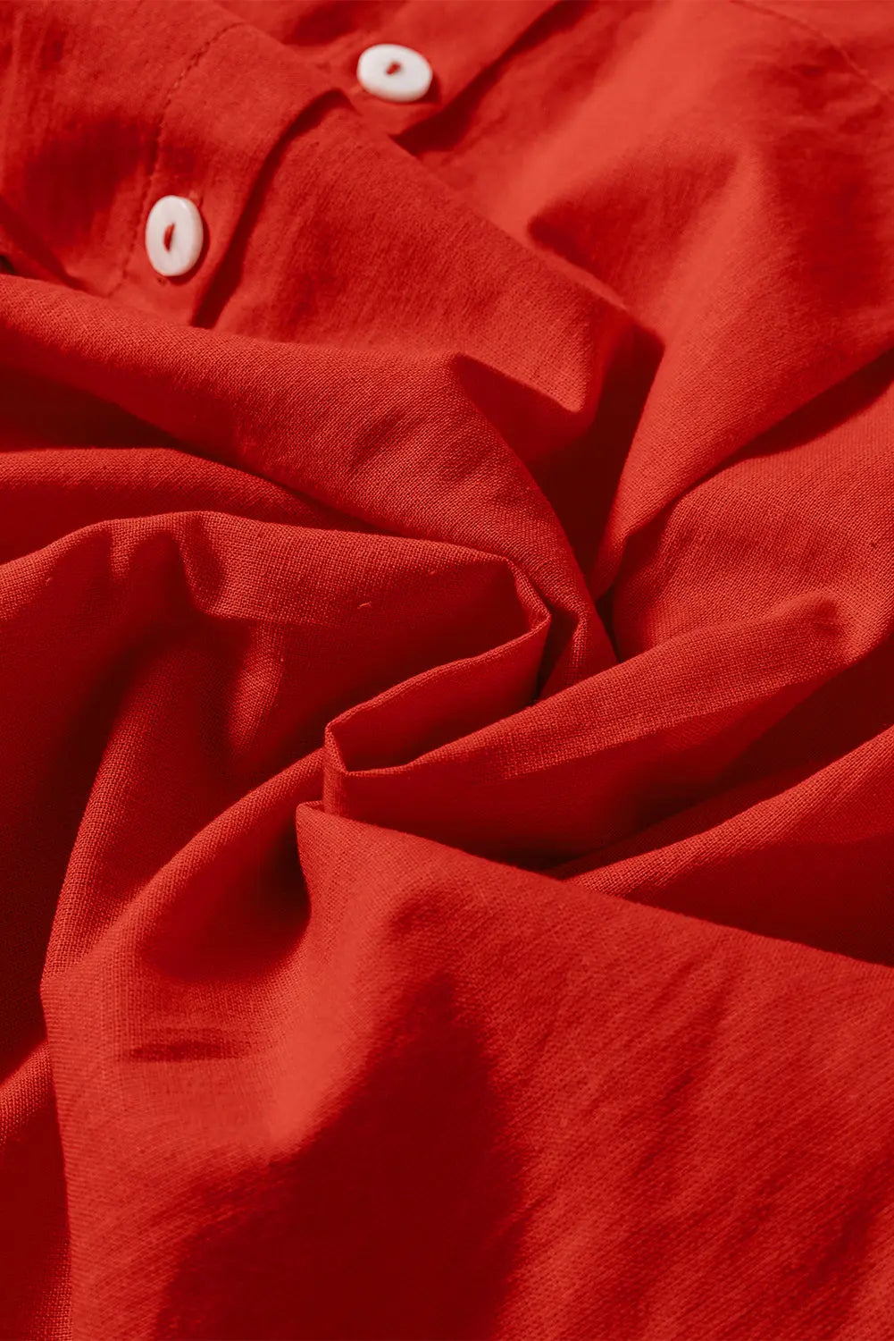 Tomato Red Bishop Sleeve Button Up Pleated Mini Shirt Dress - eAura