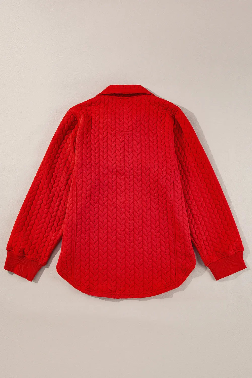 Tomato Red Cable Textured Quarter Zip Pocketed Plus Size Pullover Beagle Boutique Fashion Outlet