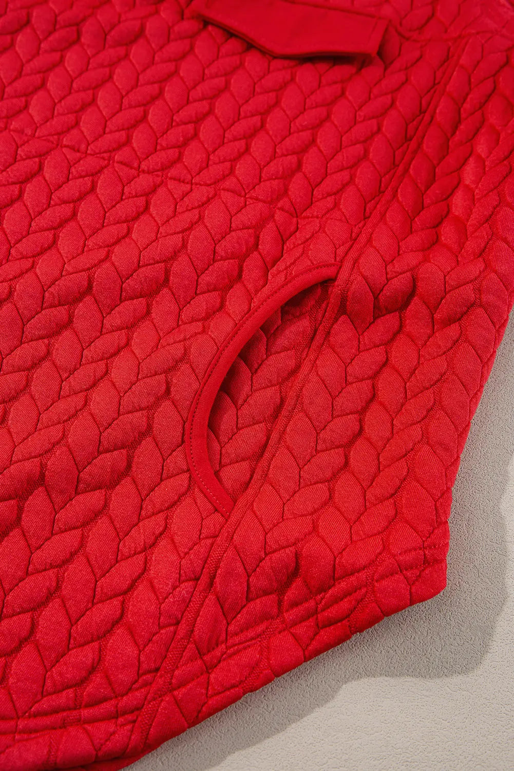 Tomato Red Cable Textured Quarter Zip Pocketed Plus Size Pullover Beagle Boutique Fashion Outlet